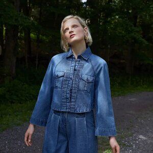 Merlette Verne Buttondown Denim Jacket Top Swing Cotton Solid Blue S NEW